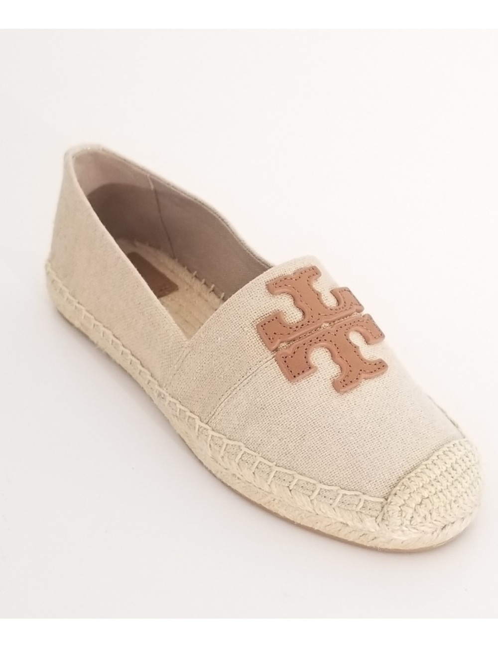 Tory Burch Beige Canvas Weston Espadrille Flats with Tan Logo - Picture 2 of 9